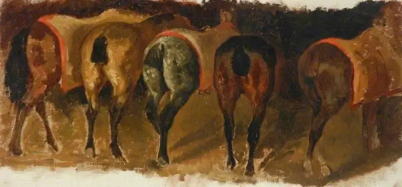 Chevaux debout dans une écurie - Théodore Géricault image 1 reproduction de peinture à l’huile