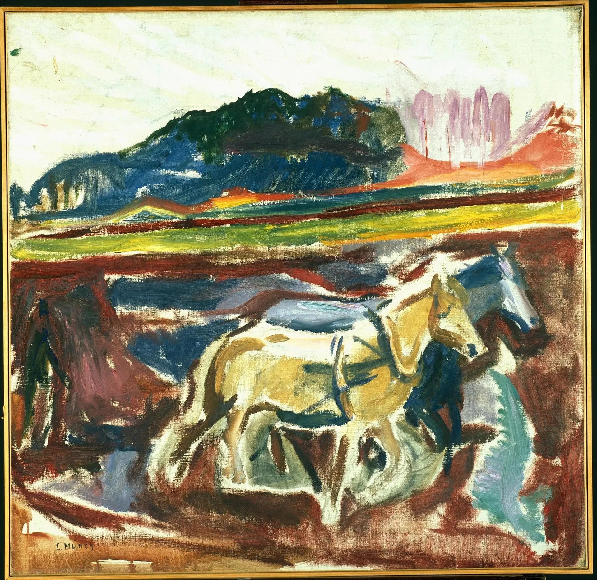 Chevaux labourants - Edvard Munch image 1 copie de tableau peinte à la main