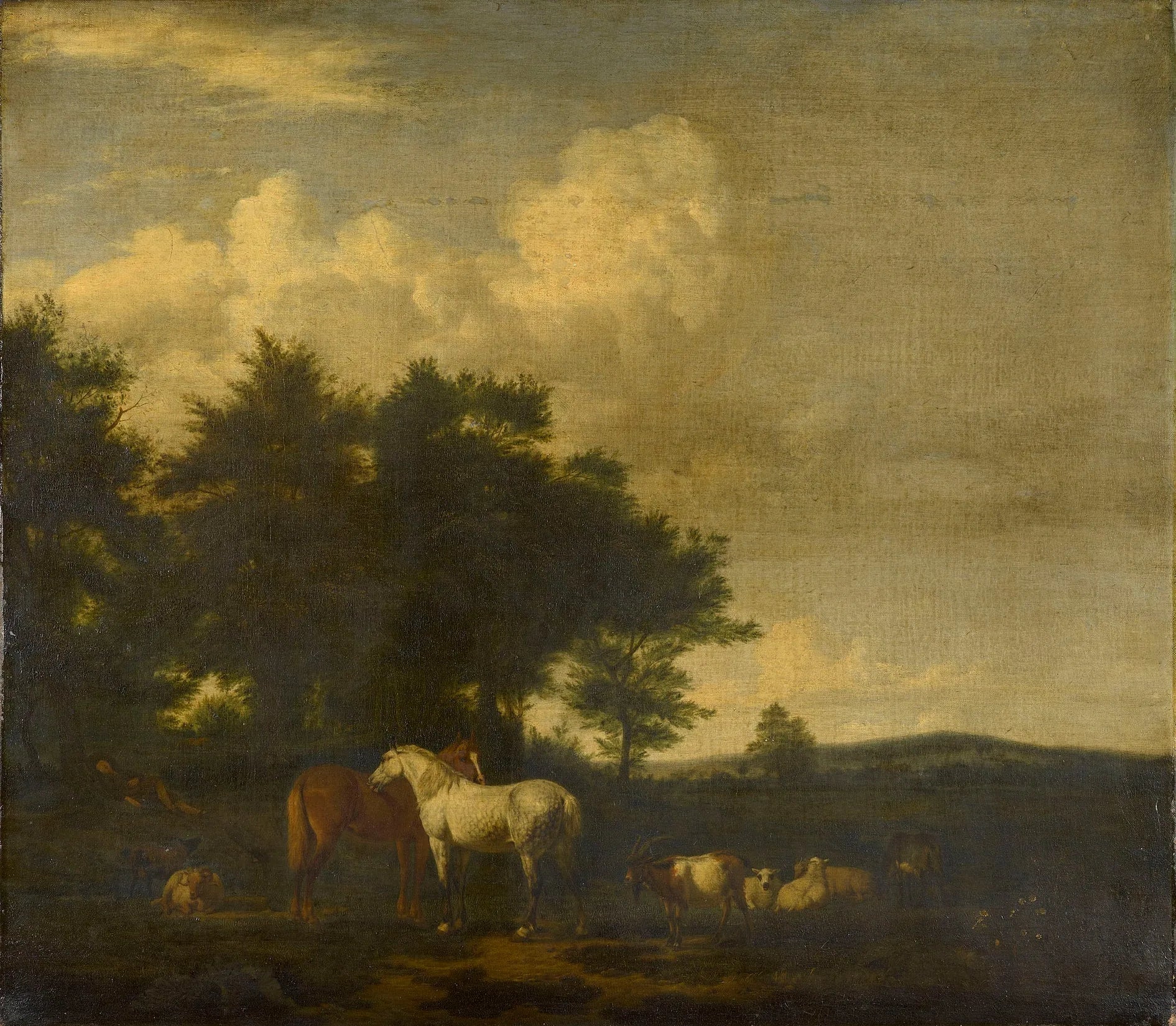 Chevaux, moutons et chèvres avec un berger endormi - Adriaen van de Velde image 1 reproduction réalisée par Alpha Reproduction