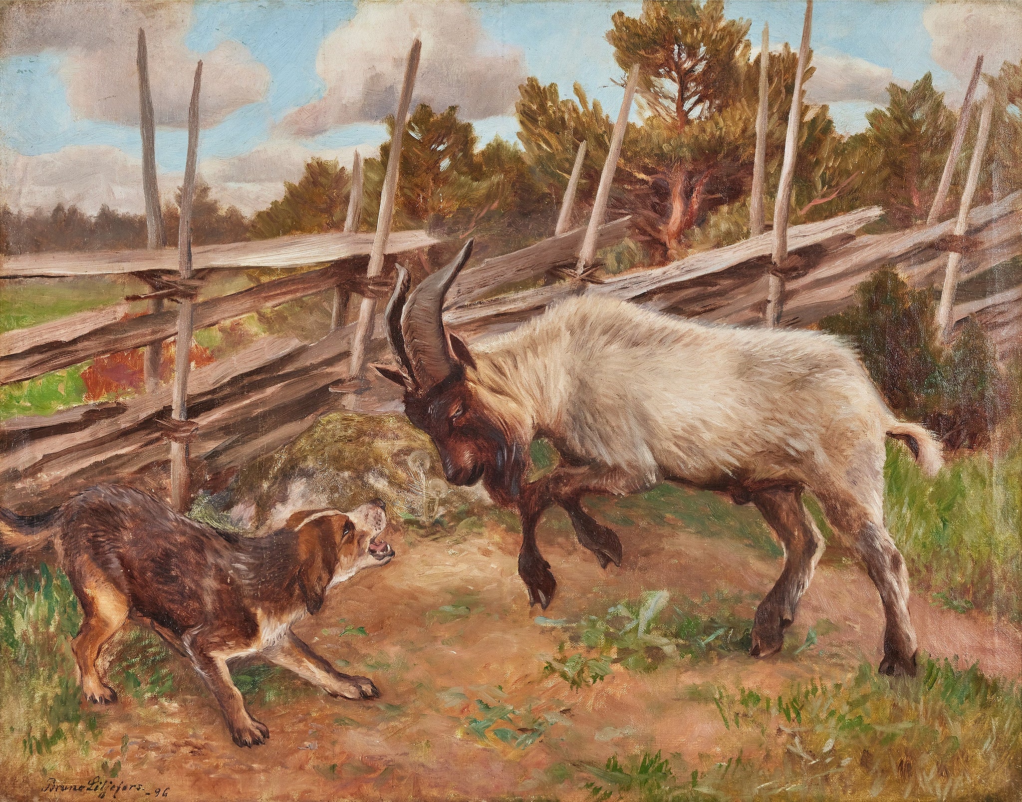 Chèvre donnant des coups de tête - Bruno Liljefors image 1 copie peinte à la main à l’huile