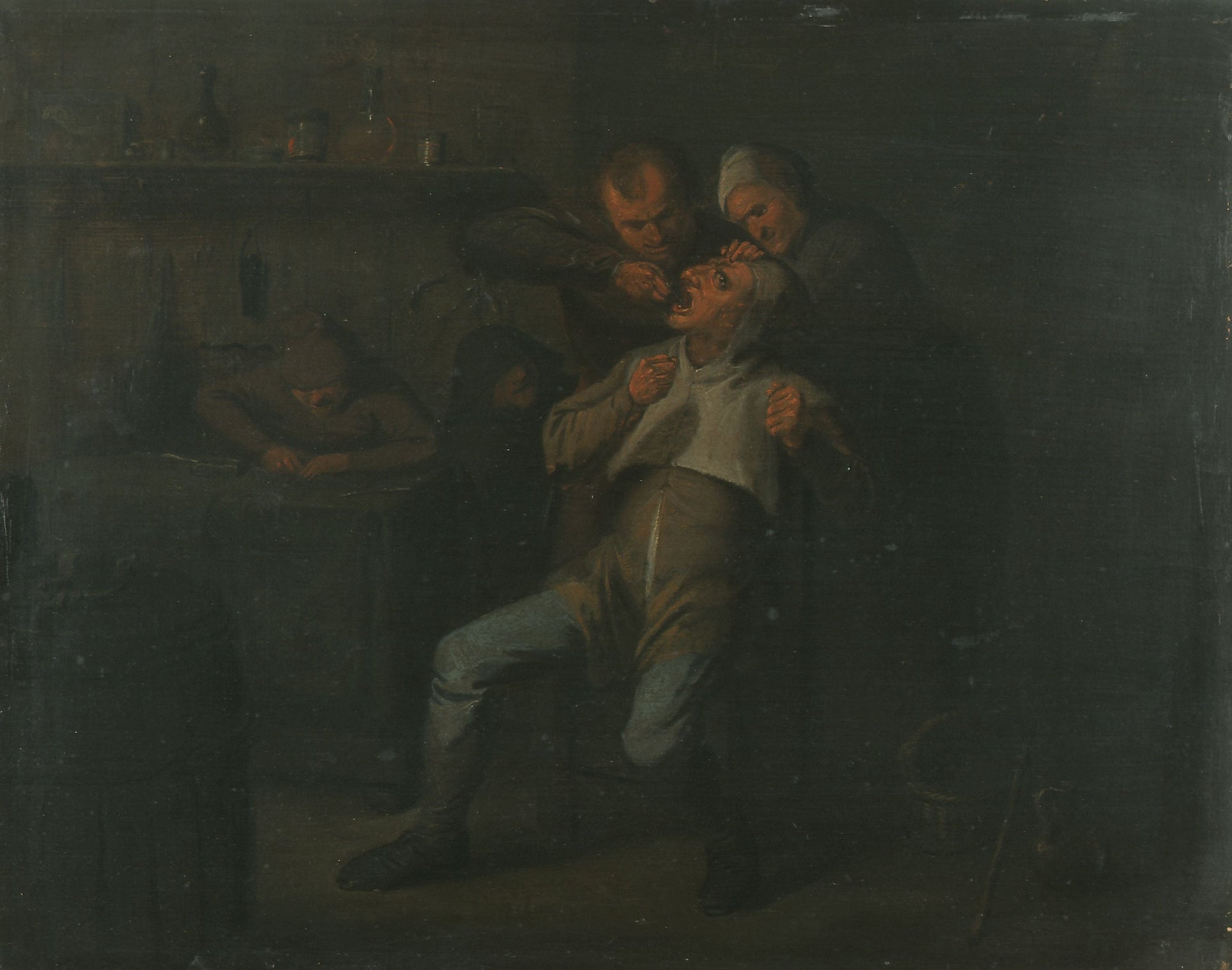Chez l'arracheur de dents - Adriaen Brouwer image 1 tableau peint à l’huile sur toile