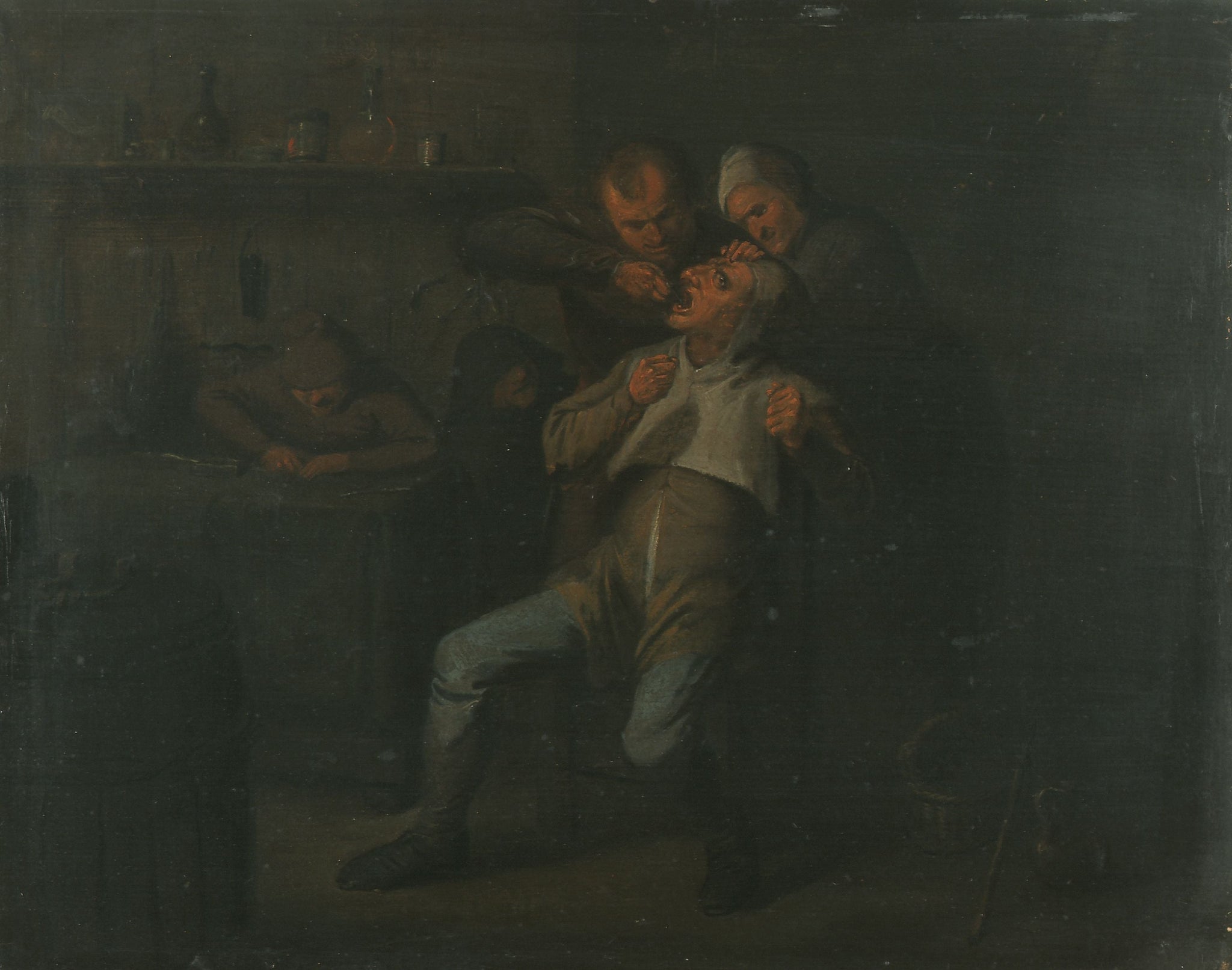 Chez l'arracheur de dents - Adriaen Brouwer image 1 tableau peint à l’huile sur toile