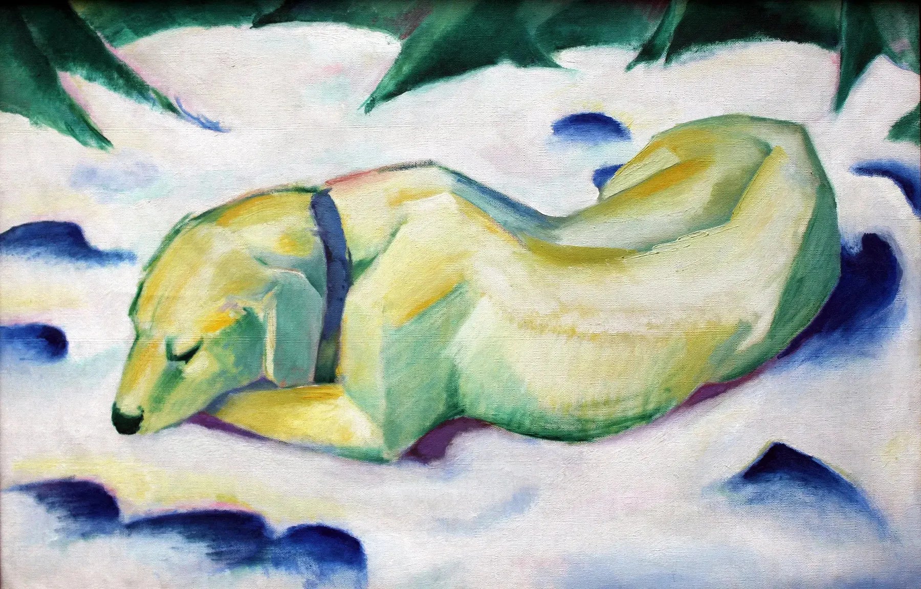 Chien couché dans la neige - Franz Marc image 1 copie peinte à la main à l’huile