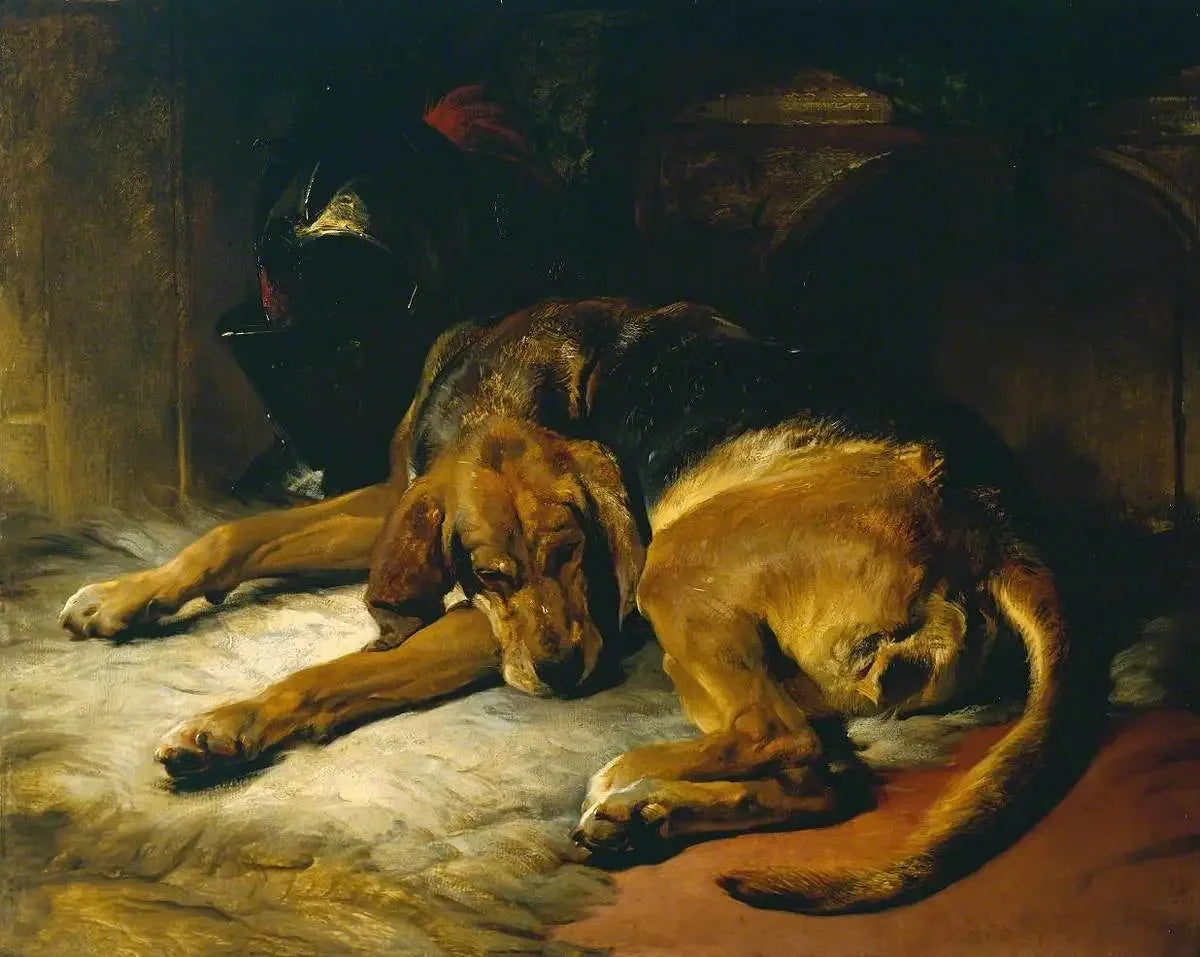Chien de chasse endormi - Edwin Henry Landseer image 1 reproduction artisanale de tableau