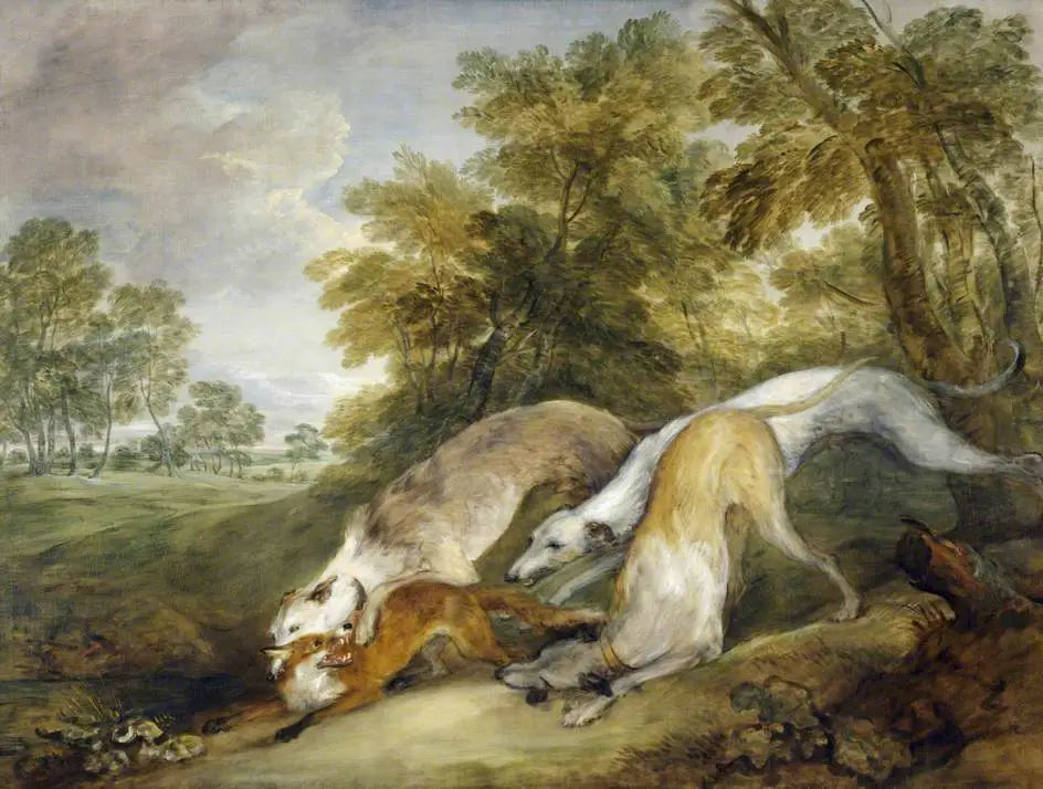 Chiens chassant un renard - Thomas Gainsborough image 1 reproduction artisanale de tableau