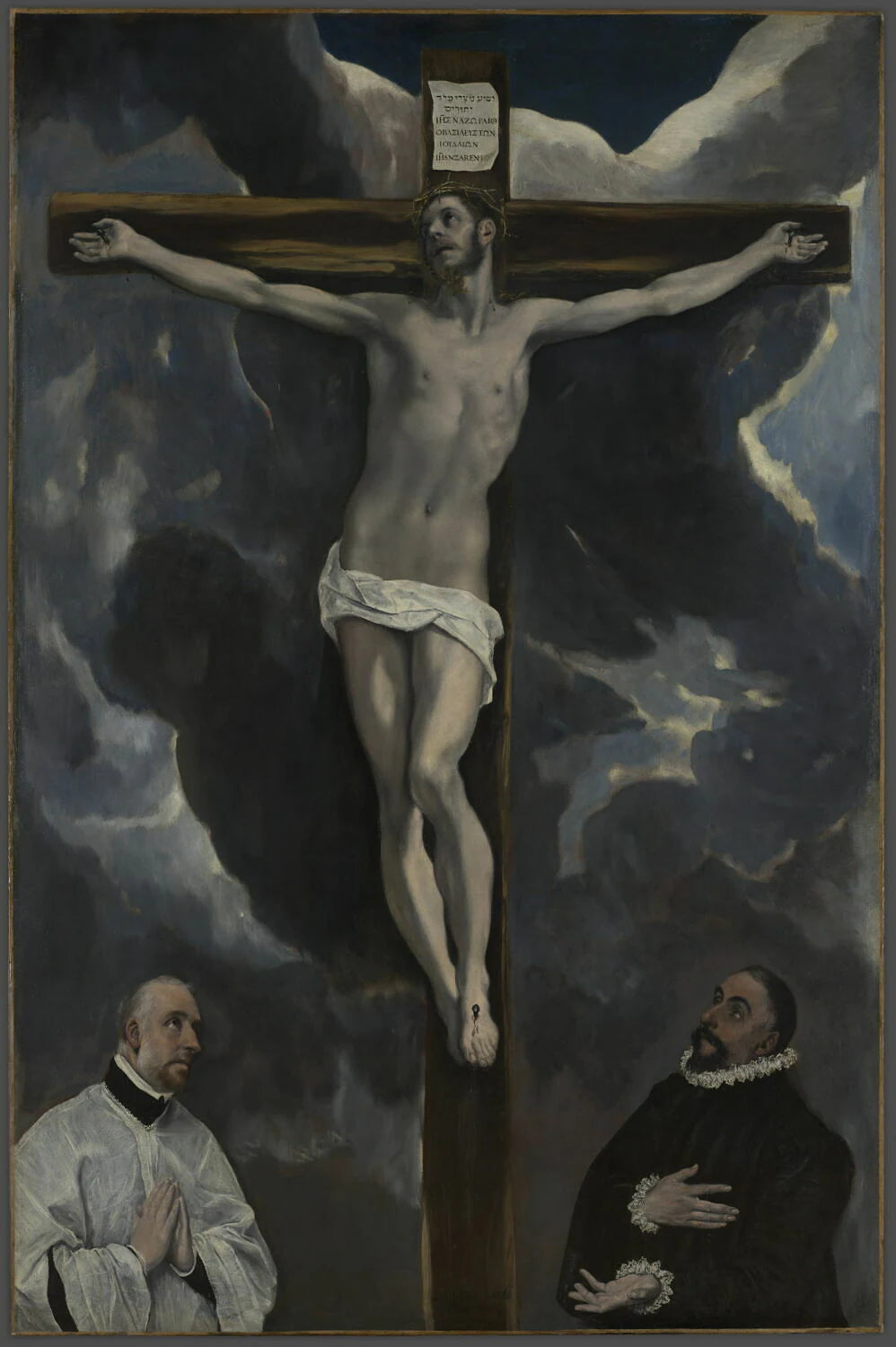 Le Christ en croix adoré par deux donateurs - Domenikos Theotocopoulos