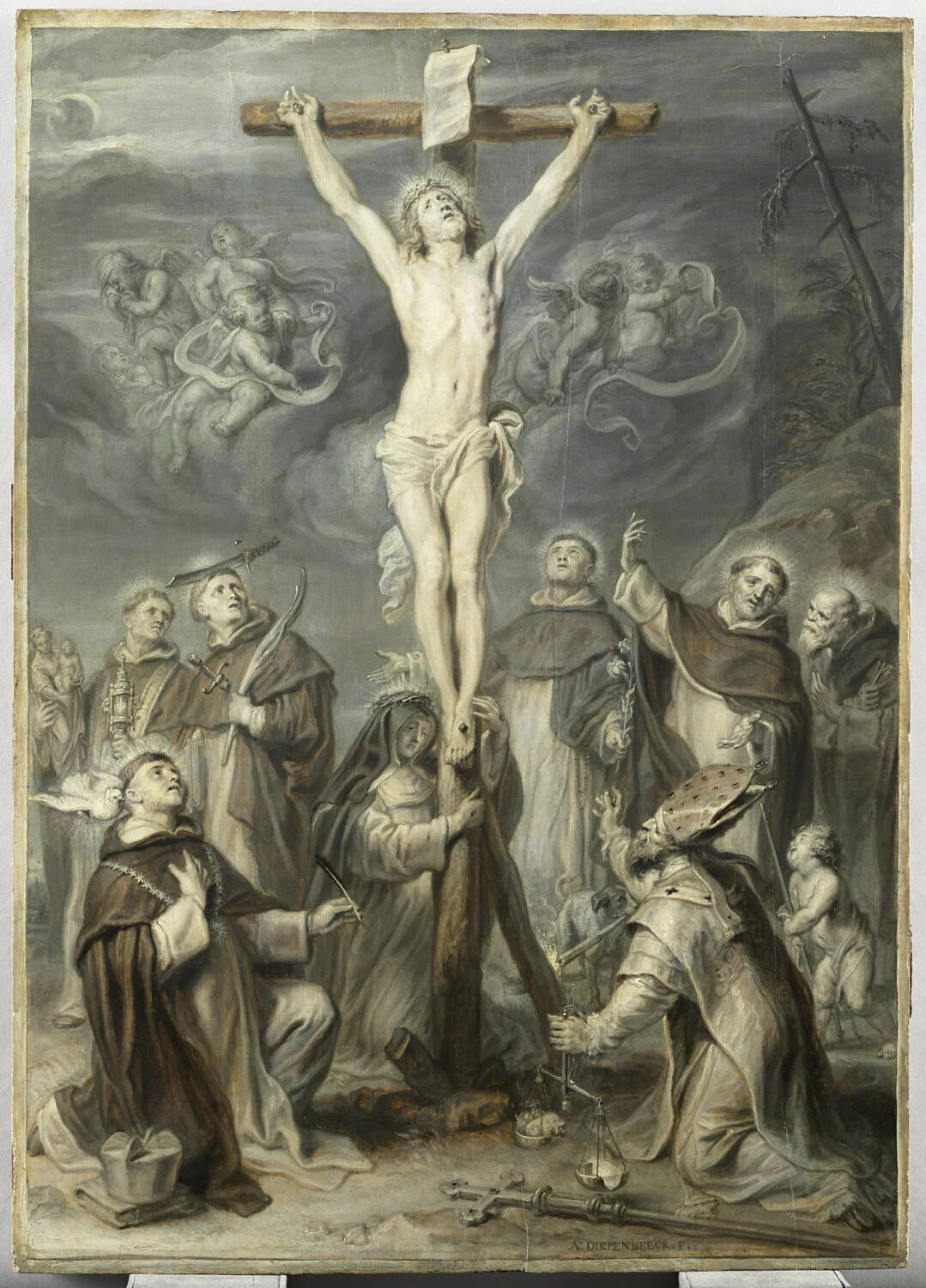 Le Christ en croix adoré par divers saints dominicains - Abraham van Diepenbeck