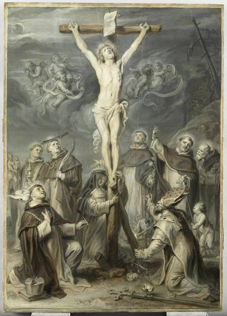 Le Christ en croix adoré par divers saints dominicains - Abraham van Diepenbeck