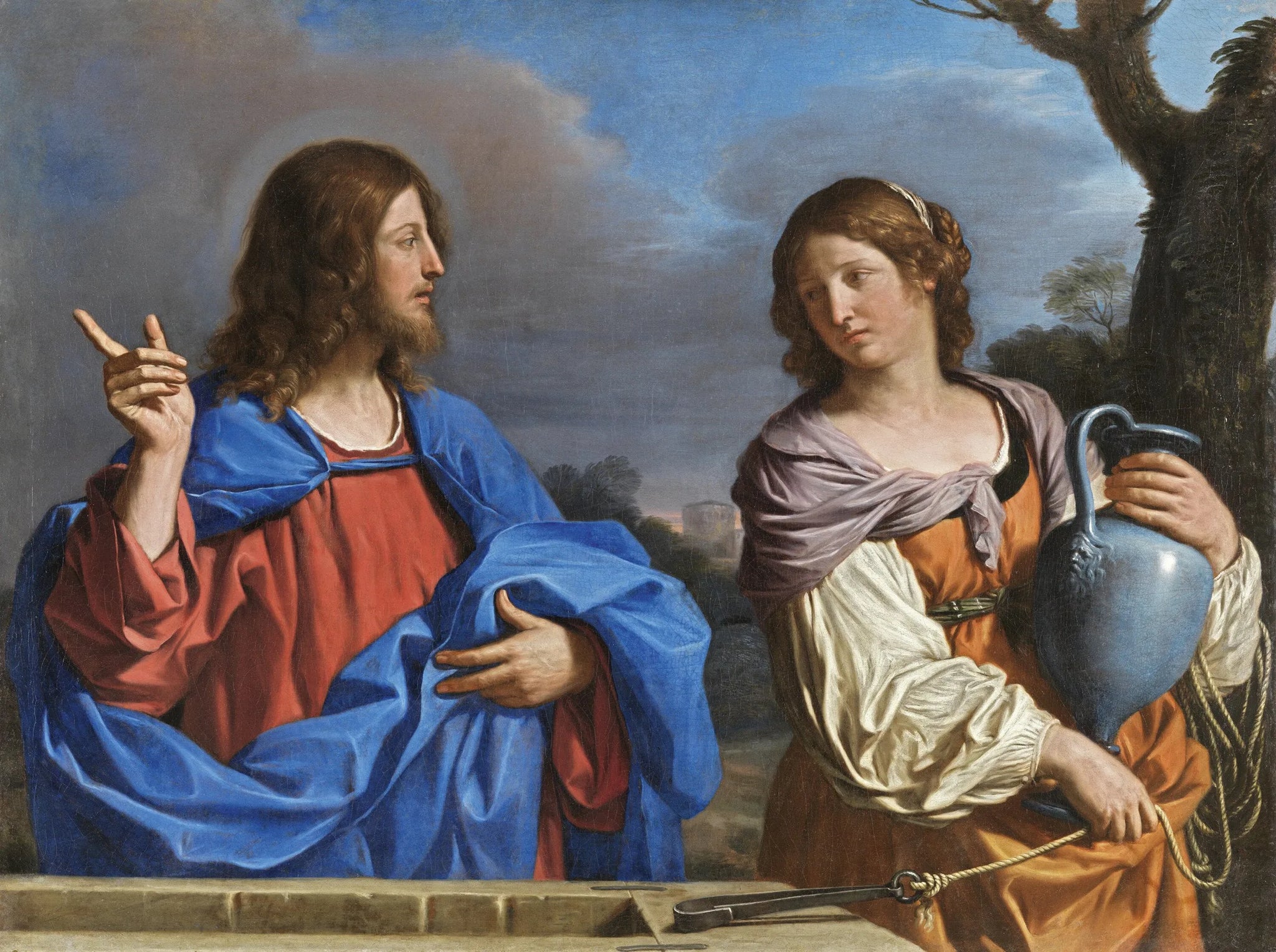 Christ et la Samaritaine - Guercino image 1 copie peinte à la main à l’huile
