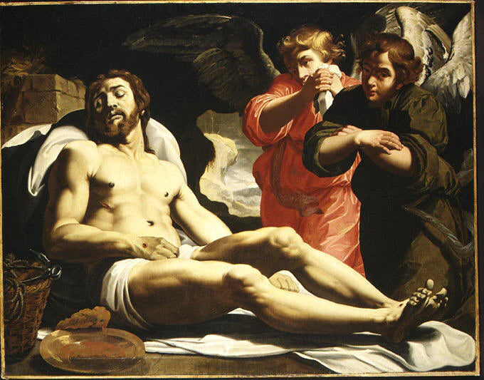 Le Christ mort au tombeau avec deux anges - Abraham Janssen van Nuyssen