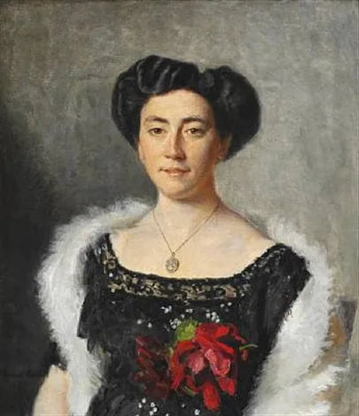 Christiane Bruun de Neergaard en robe de soirée noire ornée d'une rose rouge - Michael Peter Ancher image 1 reproduction de peinture à l’huile