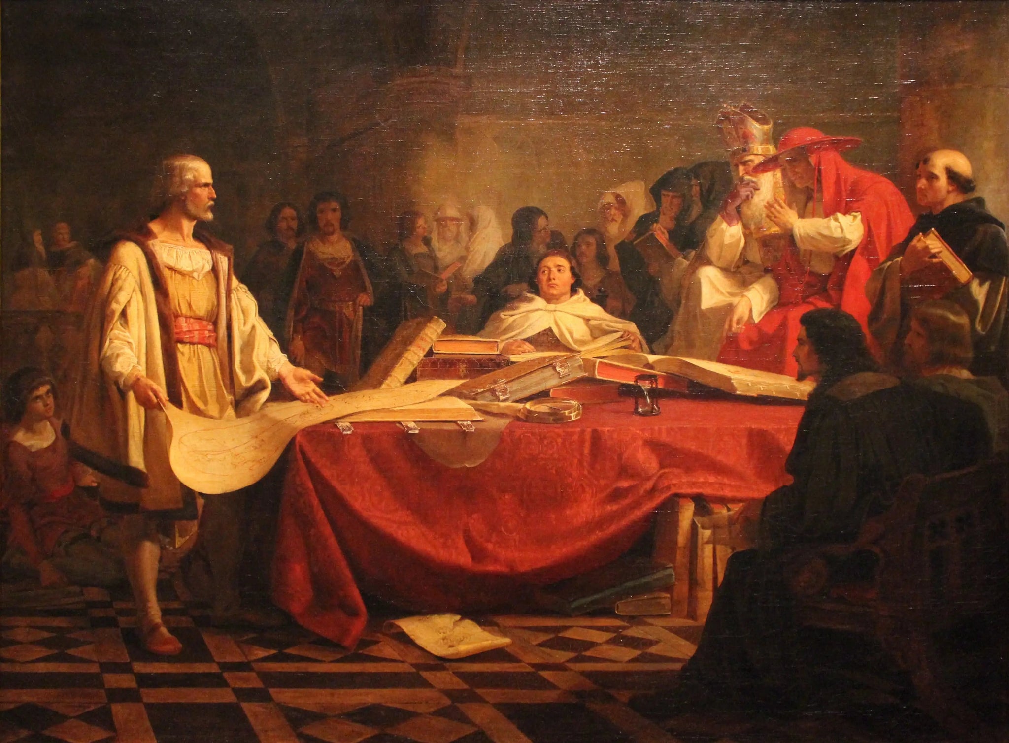 Christophe Colomb devant le conseil de Salamanque - Emanuel Leutze image 1 tableau peint à l’huile sur toile
