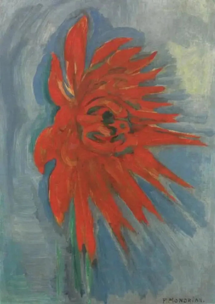 Chrysanthème rouge sur fond bleu - Piet Mondrian