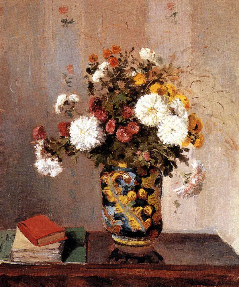 Chrysanthèmes dans un vase chinois - Camille Pissarro