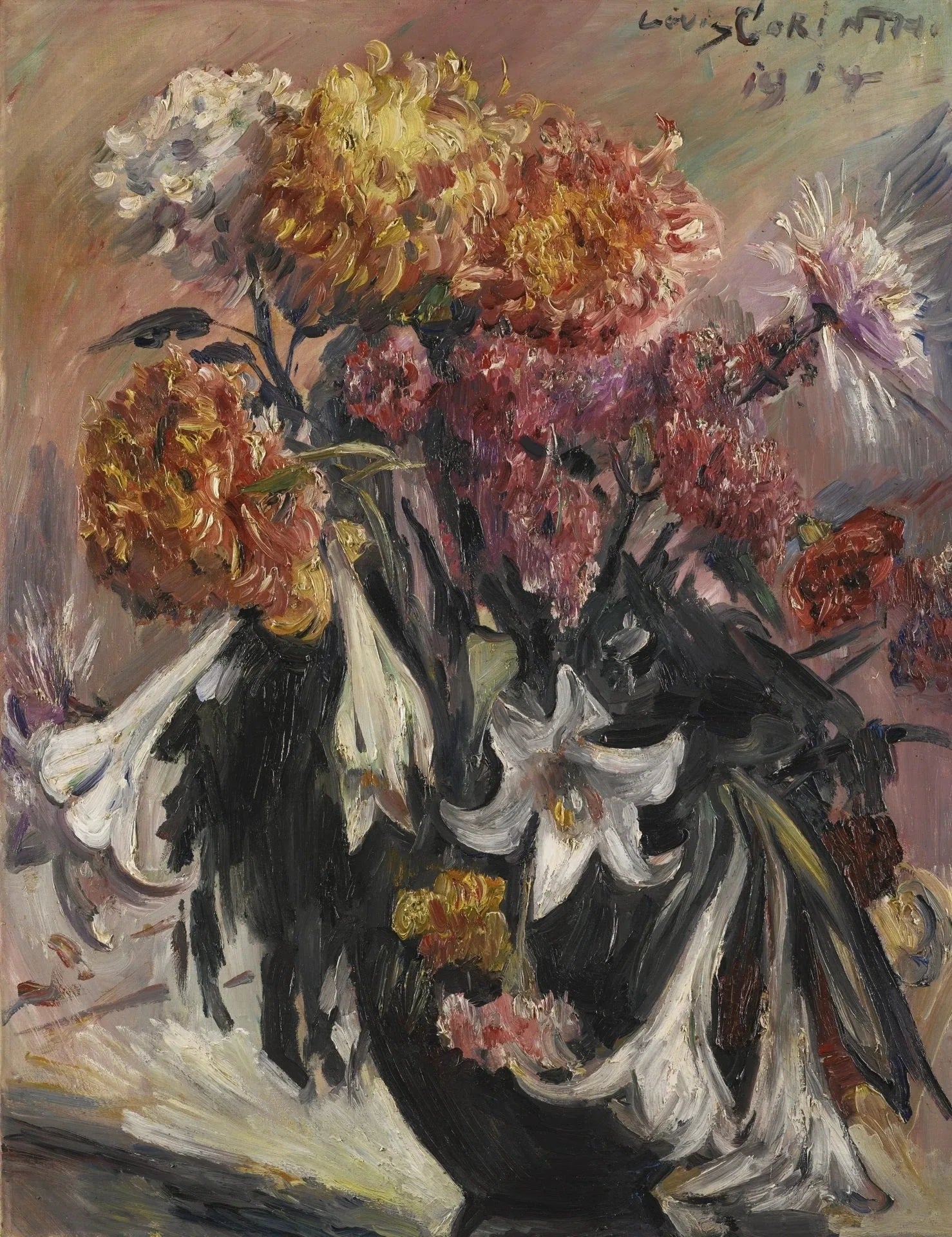 Chrysanthèmes et lys - Lovis Corinth image 1 reproduction de peinture à l’huile