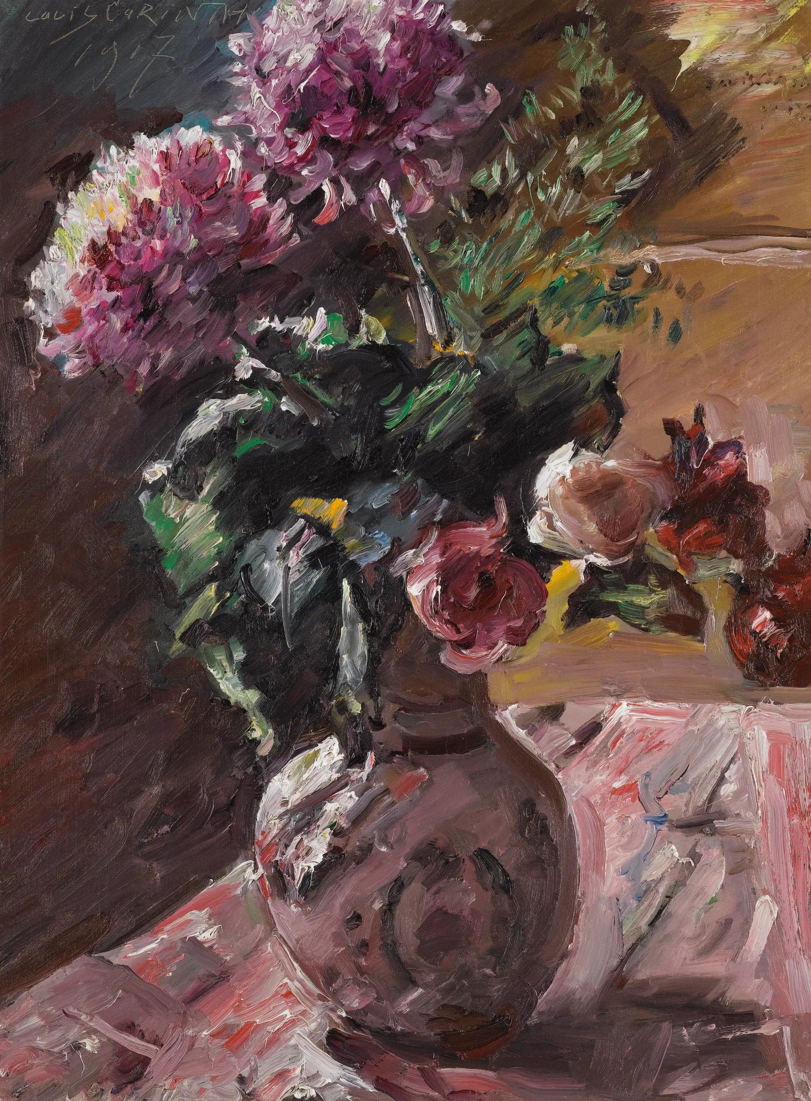 Chrysanthèmes et roses dans un pichet - Lovis Corinth image 1 tableau peint à l’huile sur toile
