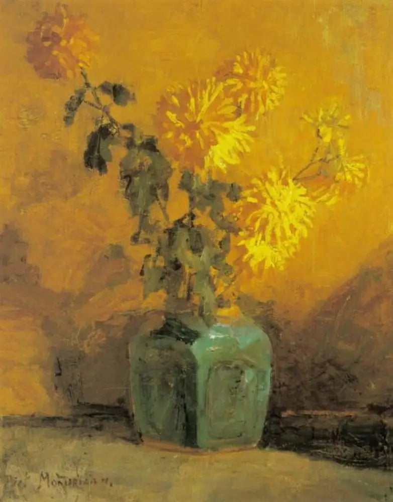 Chrysanthèmes jaunes dans un pot de gingembre - Piet Mondrian image 1 tableau peint à l’huile sur toile
