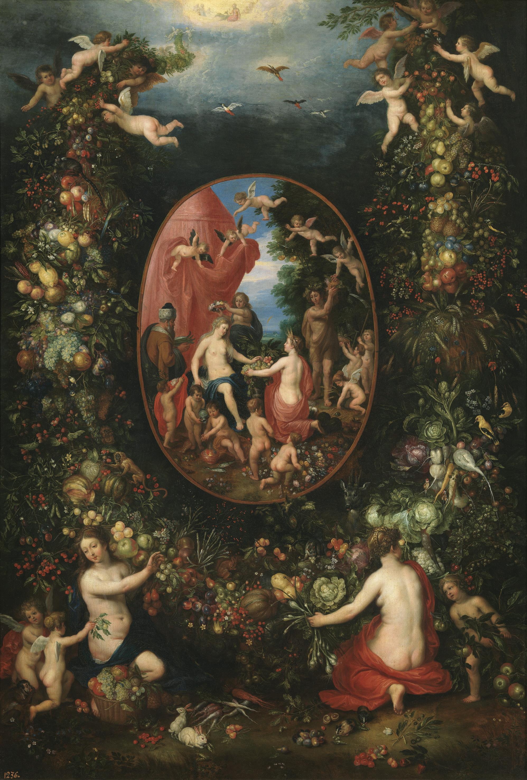 Cibèle et les saisons dans une guirlande de fruits - Jan Brueghel le Jeune image 1 copie de tableau peinte à la main