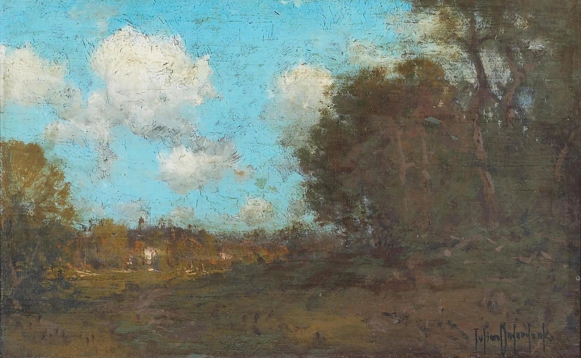Ciel bleu au-dessus d'un paysage boisé - Julian Onderdonk image 1 tableau peint à l’huile sur toile