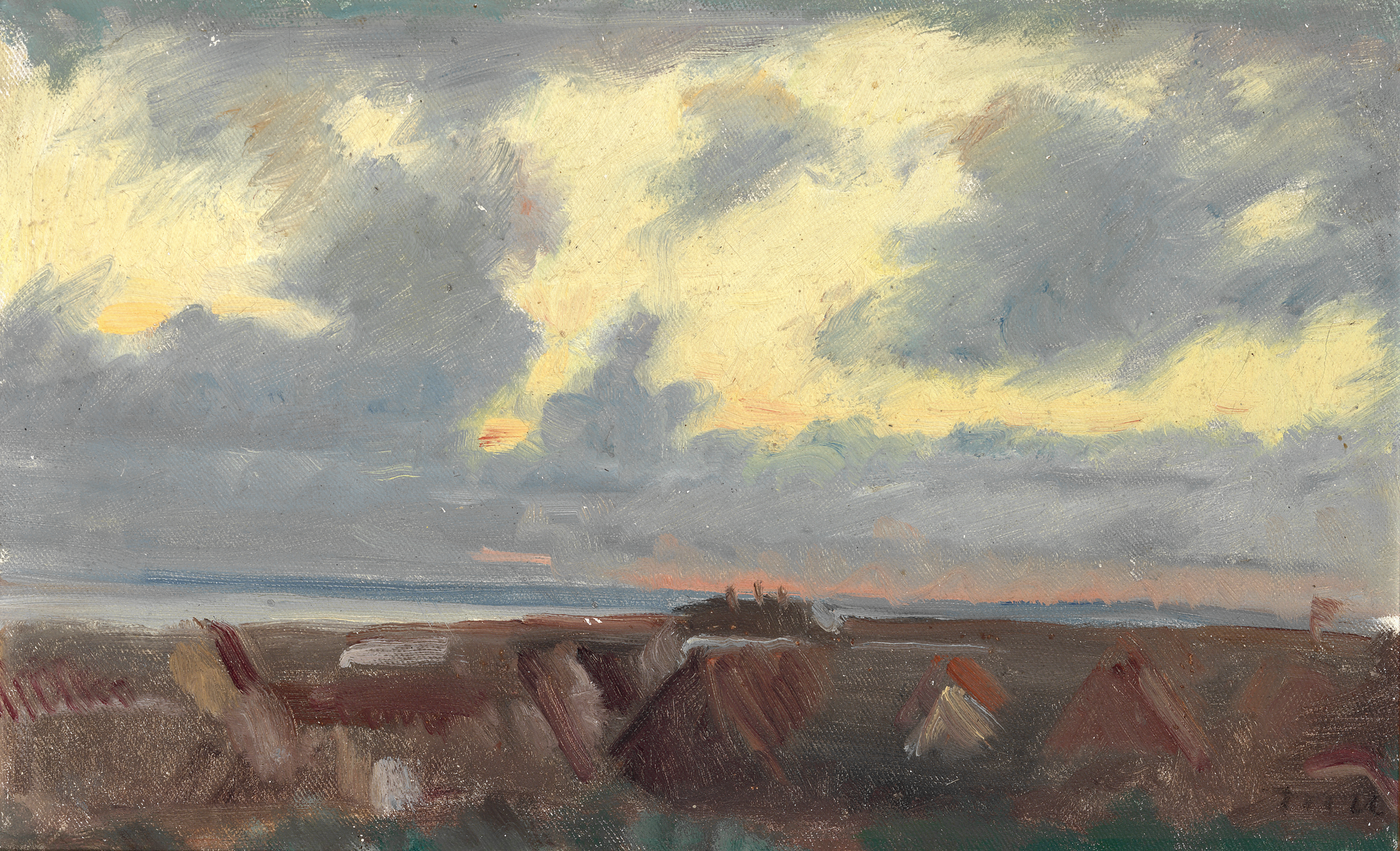 Ciel du soir au-dessus de Skagen. - Michael Peter Ancher image 1 reproduction de peinture à l’huile