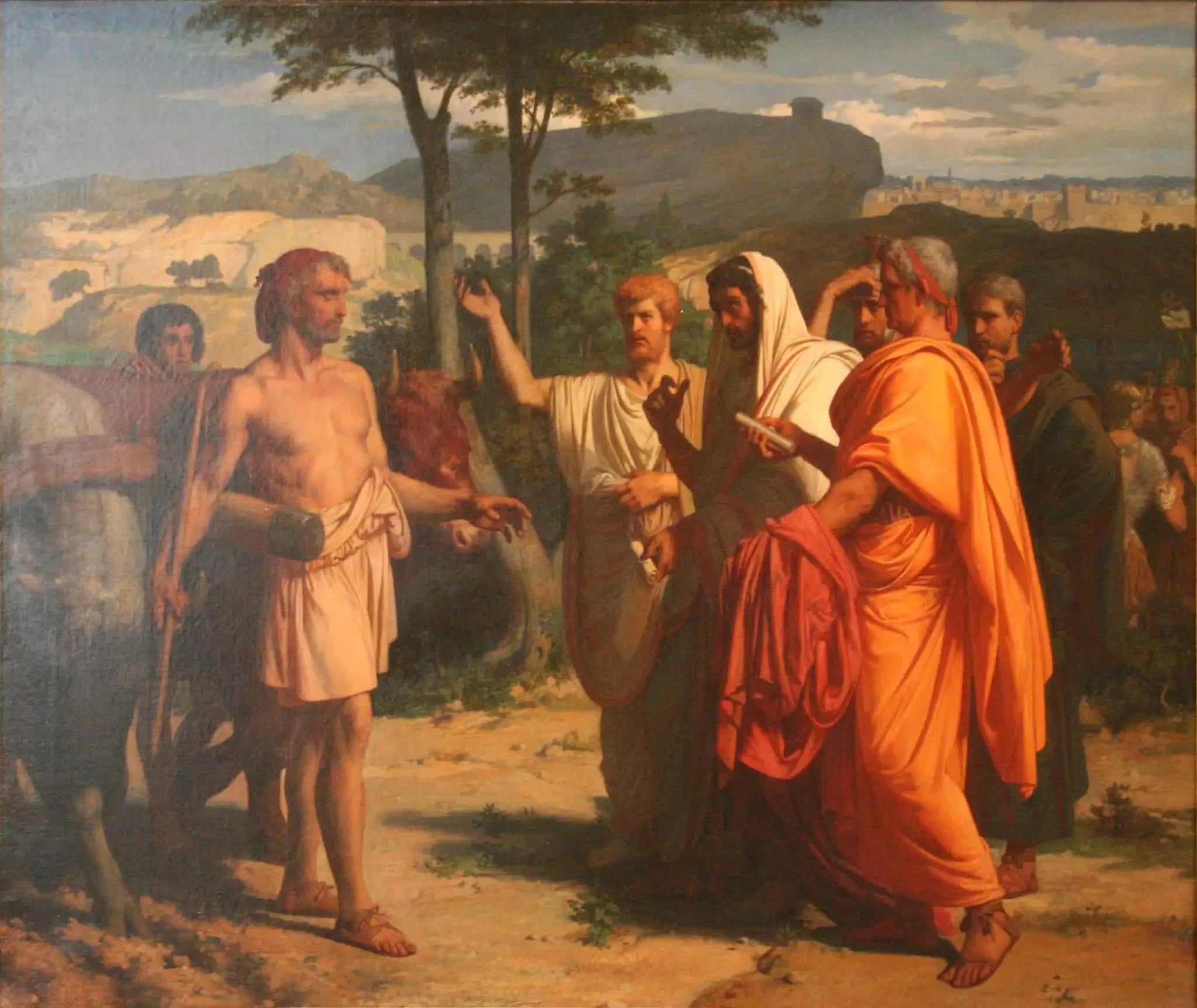 Cincinnatus recevant les ambassadeurs chargés de lui porter les insignes de la dictature - Alexandre Cabanel image 1 reproduction de peinture à l’huile