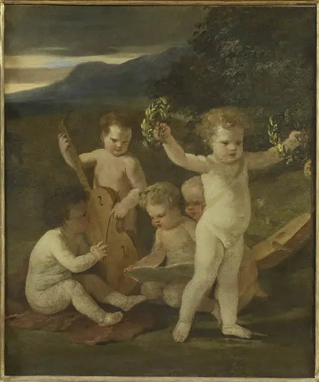 Cinq putti musiciens - Nicolas Poussin image 1 reproduction de peinture à l’huile