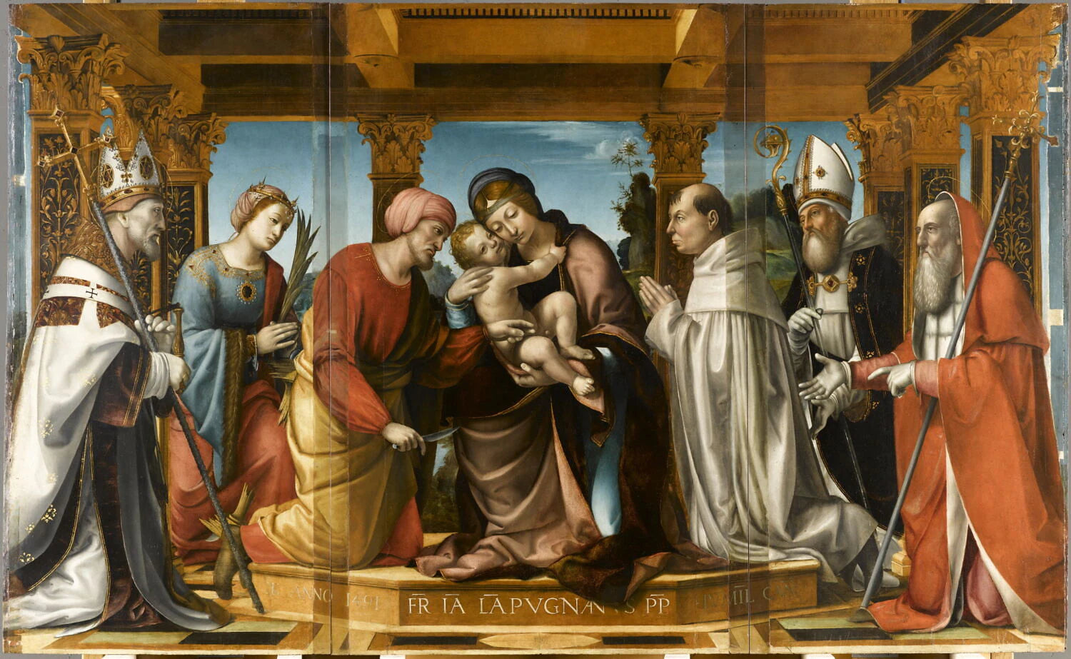 La Circoncision avec saint Ambroise, sainte Catherine, saint Baudouin, saint Jérôme et Fra Jacopo Lampugnani, donateur - Bernardino Zenale