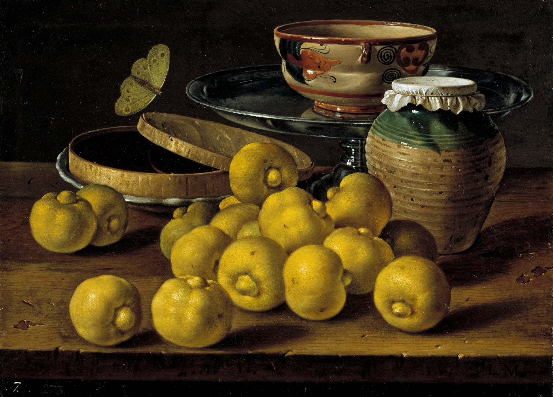 Citrons, boîte de gelée, papillon et récipients - Luis Eugenio Meléndez