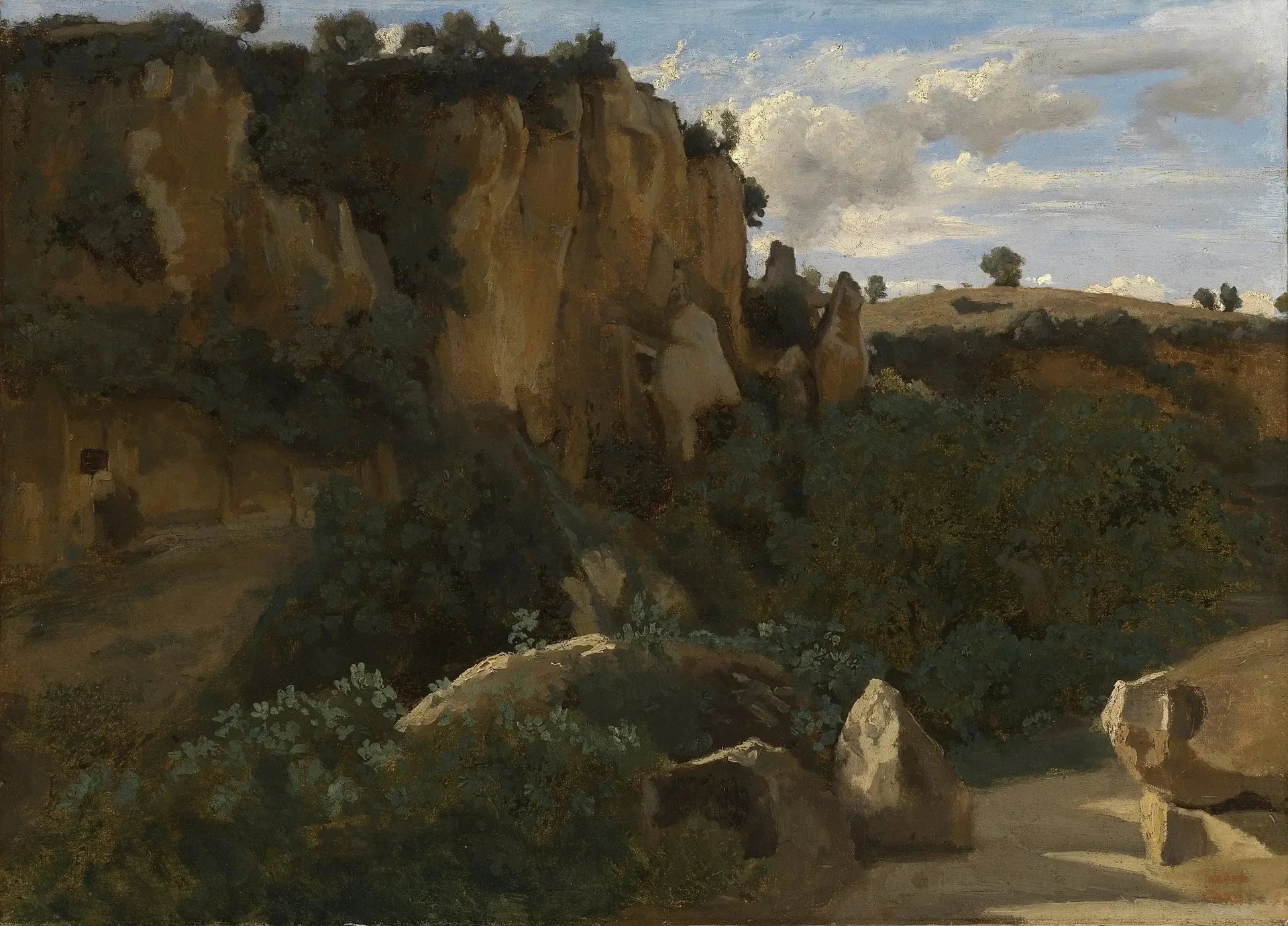 Civita Castellana. Rochers dominant la vallée boisée - Jean-Baptiste Camille Corot image 1 copie de tableau peinte à la main