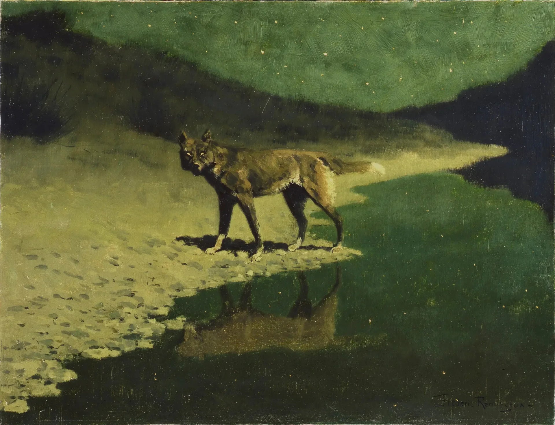 Clair de lune, loup - Frederic Remington image 1 tableau peint à l’huile sur toile