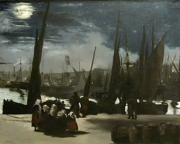 Clair de lune sur le port de Boulogne - Édouard Manet image 1 copie peinte à la main à l’huile