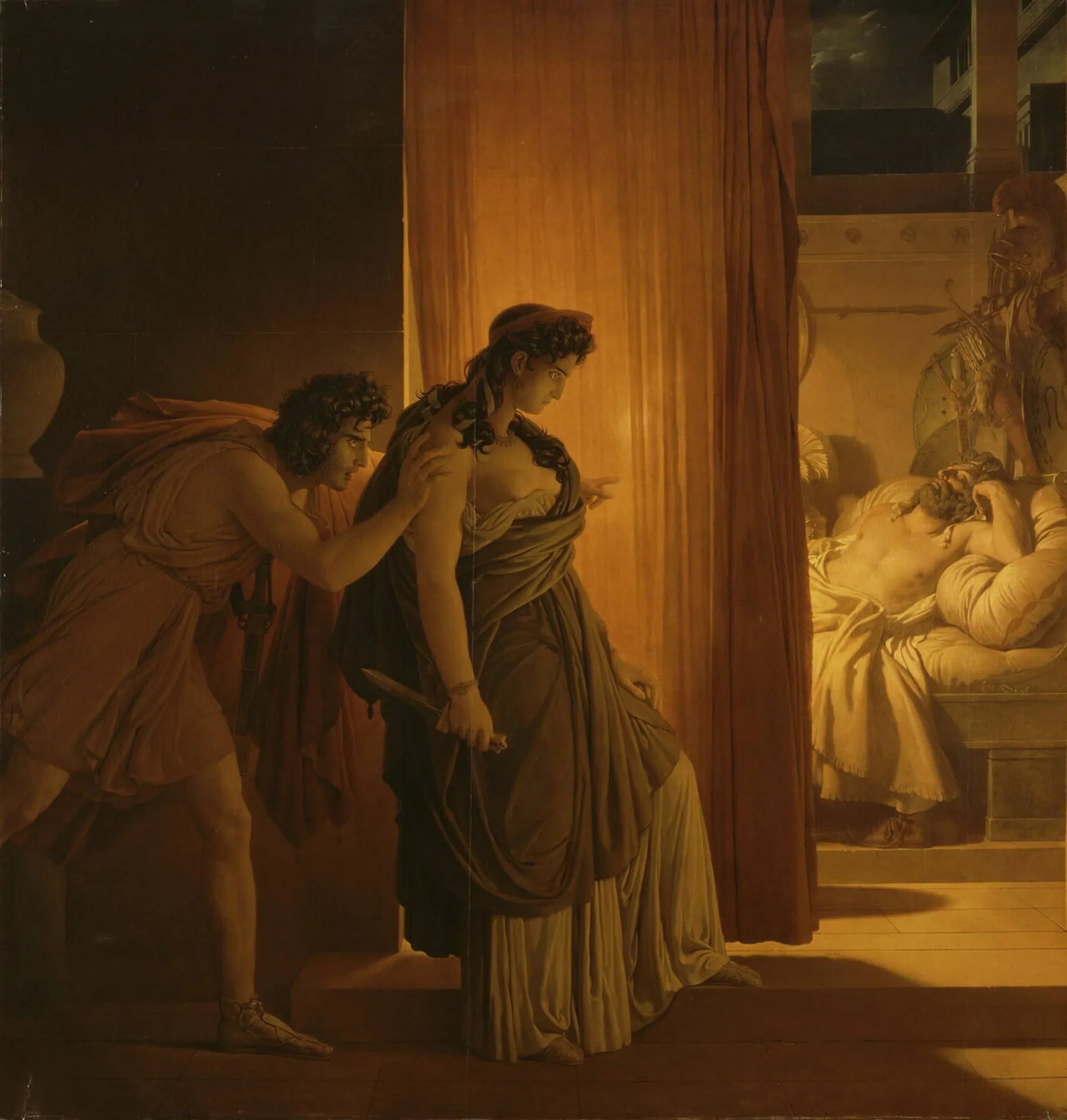 Clytemnestre hésitant avant de frapper Agamemnon endormi - Pierre-Narcisse Guérin image 1 copie de tableau peinte à la main