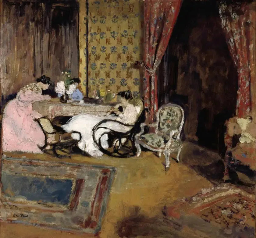 Coin d'intérieur, les trois dames au salon - Édouard Vuillard image 1 copie peinte à la main à l’huile