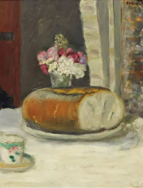 Coin de table (Tasse à café, pain et fleurs) - Pierre Bonnard image 1 copie peinte à la main à l’huile