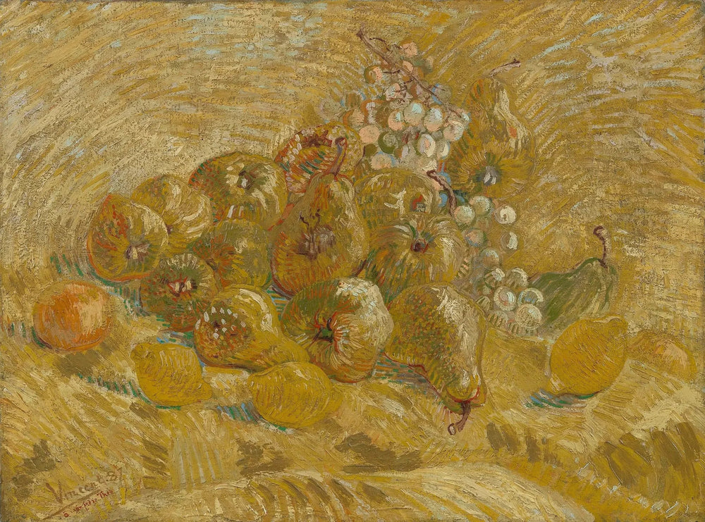 Reproduction du tableau « Coings, citrons, poires et raisins - Vincent van Gogh » par Alpha Reproduction en peinture à l’huile