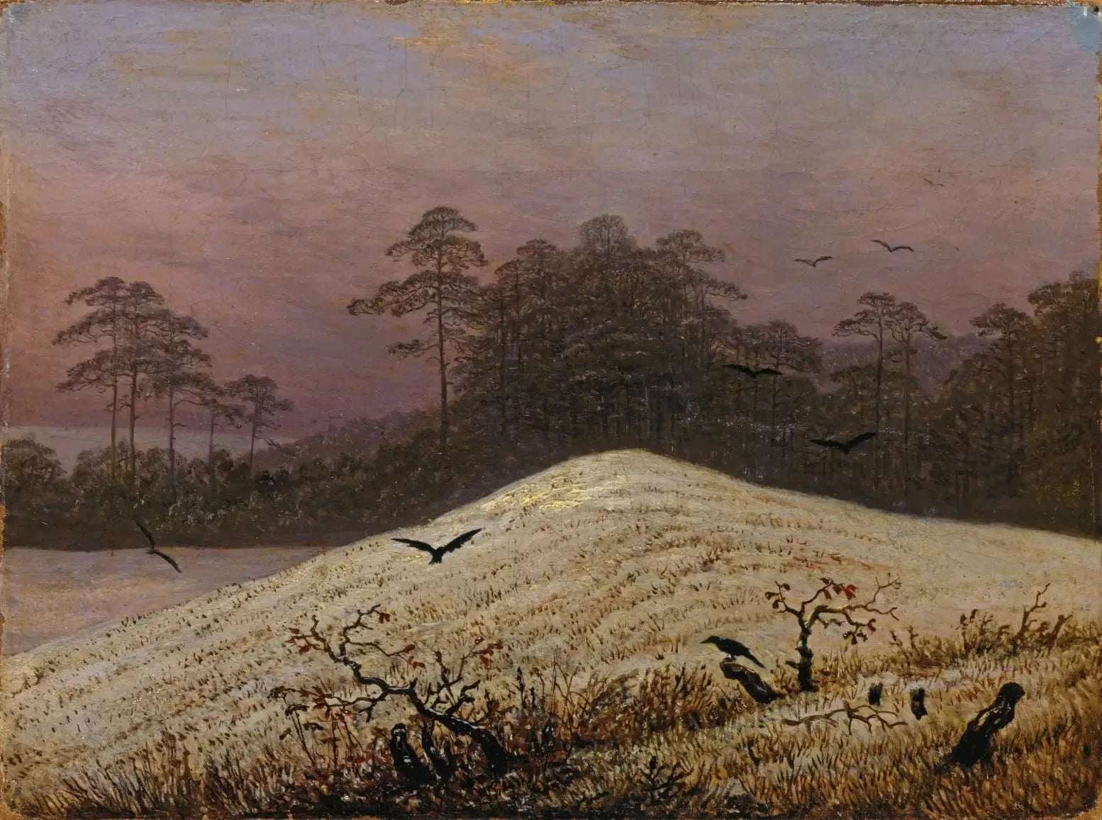 colline de neige avec des corbeaux - Caspar David Friedrich image 1 reproduction artisanale de tableau