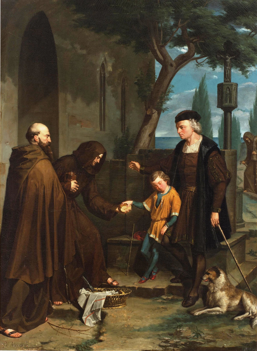 Colomb aux portes du couvent de Santa María de la Rábida demandant du pain et de l'eau pour son fils - Benet Mercadé