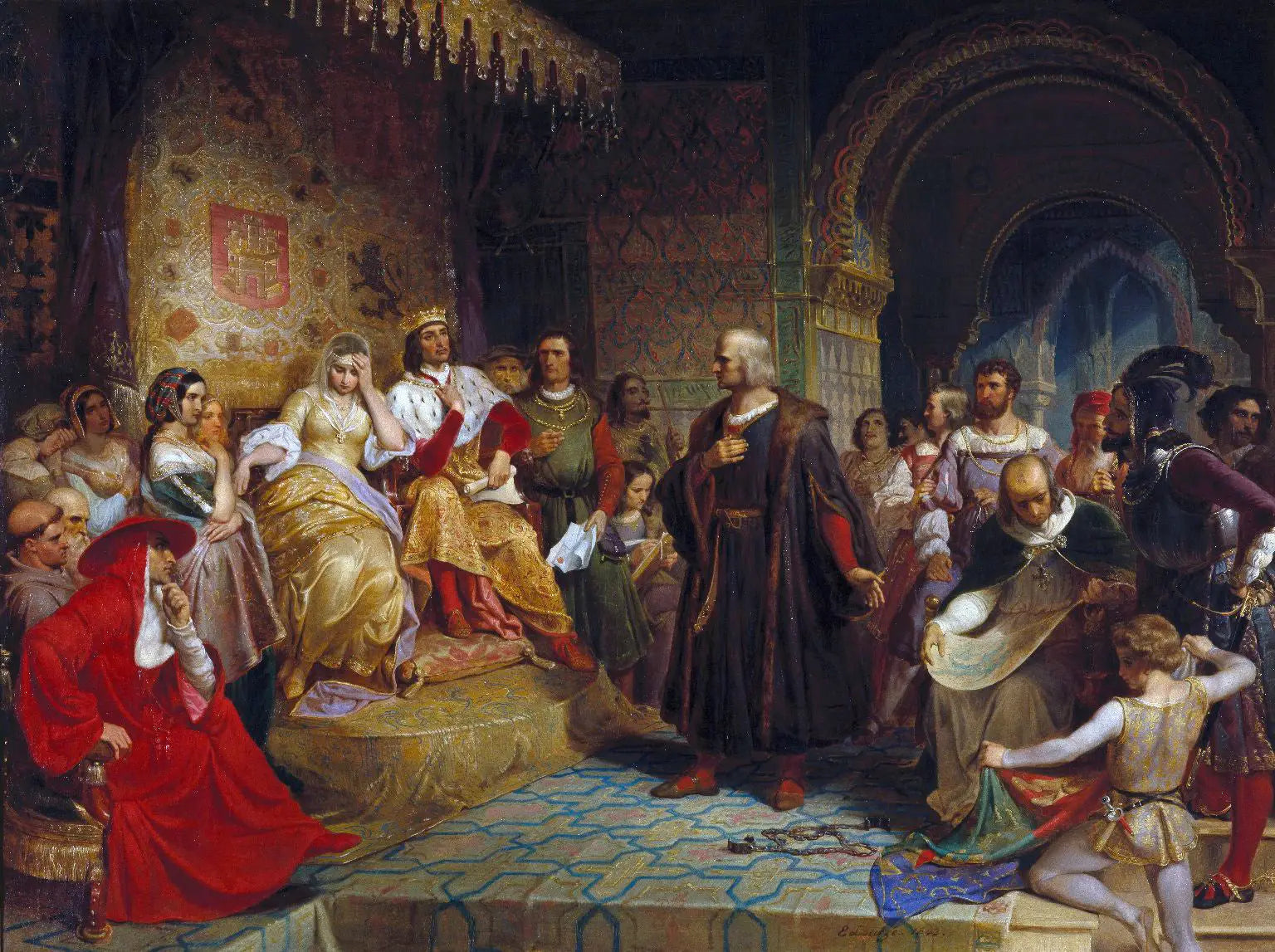 Colomb devant la reine - Emanuel Leutze image 1 reproduction artisanale de tableau