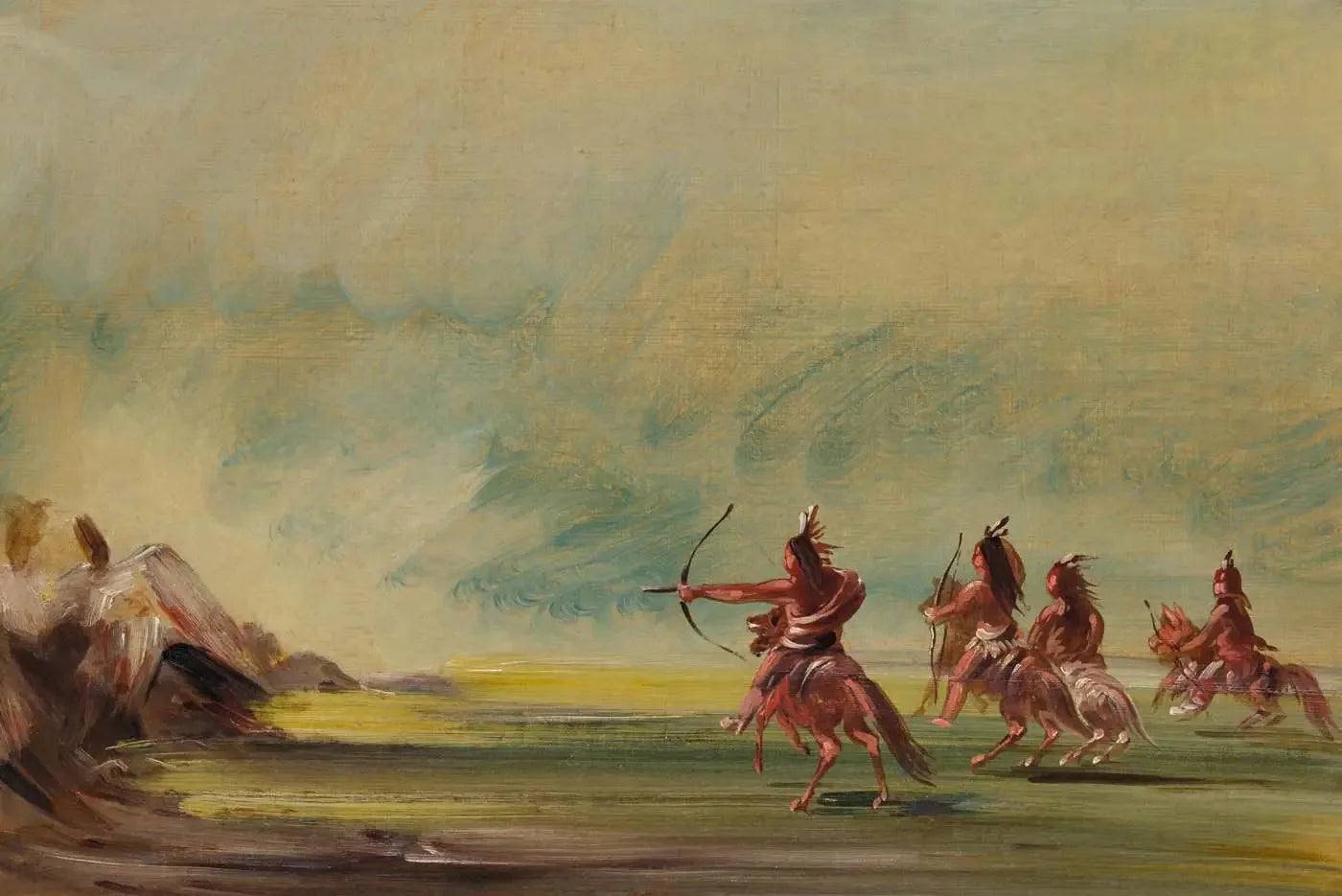 Comanche donnant des flèches à Medicine Rock - George Catlin image 1 reproduction réalisée par Alpha Reproduction