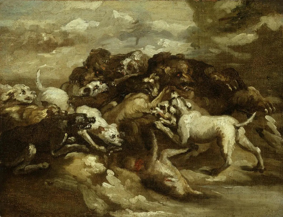 Combat de chiens et d'ours - Théodore Géricault image 1 copie de tableau peinte à la main