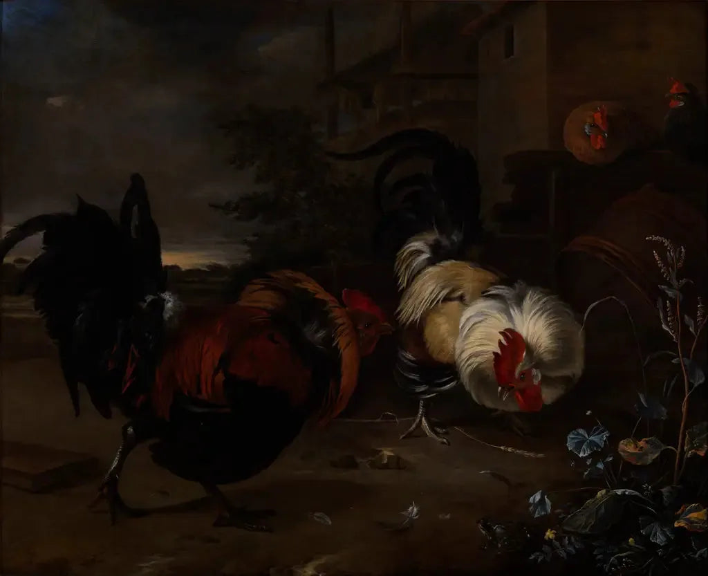 Combat de coqs - Melchior de Hondecoeter image 1 reproduction de peinture à l’huile