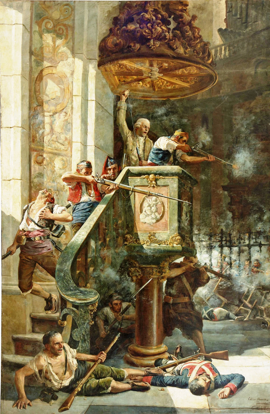 Combat héroïque sur la chaire de l'église de San Agustín de Saragosse lors du deuxième siège de 1809 - César Alvarez Dumont