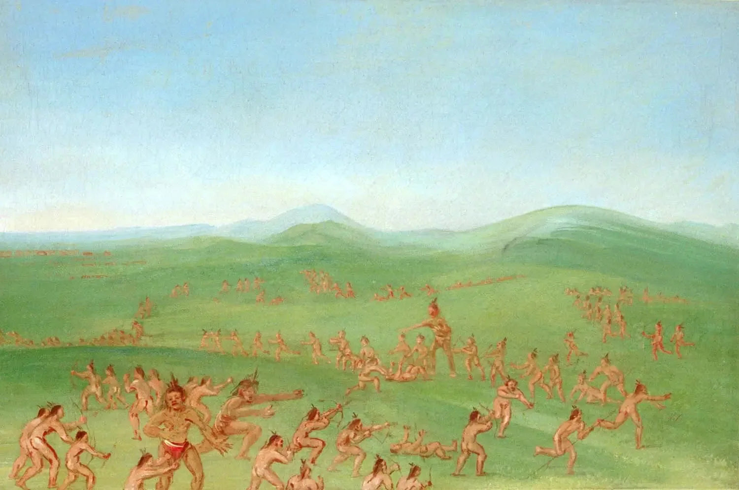 Combat simulé, Mandan Boys - George Catlin image 1 copie peinte à la main à l’huile