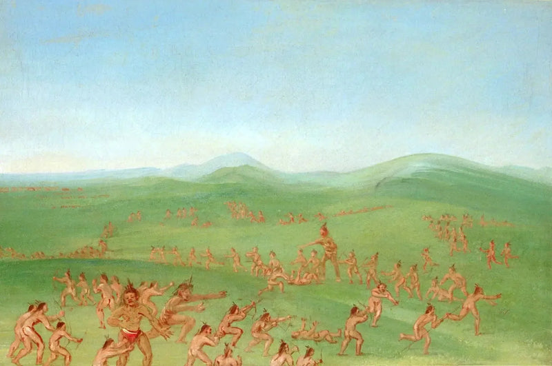 Combat simulé, Mandan Boys - George Catlin