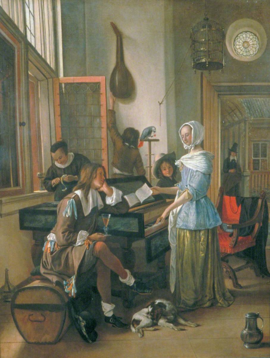 Compagnie avec une femme jouant du clavecin dans un intérieur - Jan Steen image 1 reproduction de peinture à l’huile
