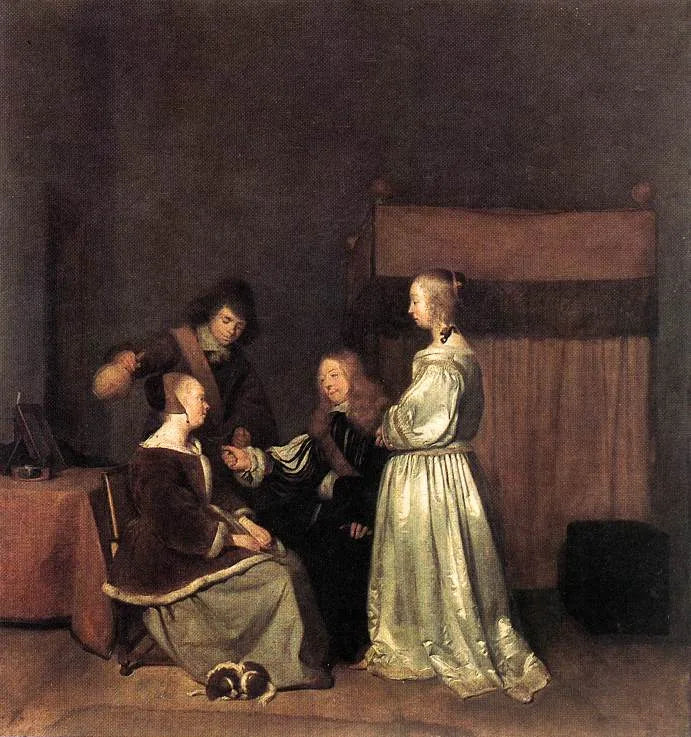 Compagnie élégante dans un intérieur - Gerard ter Borch image 1 reproduction de peinture à l’huile