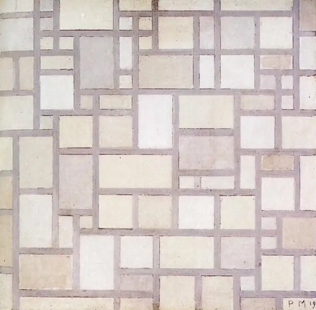 Composition 7 : Plans de couleur claire avec contours gris - Piet Mondrian image 1 reproduction artisanale de tableau