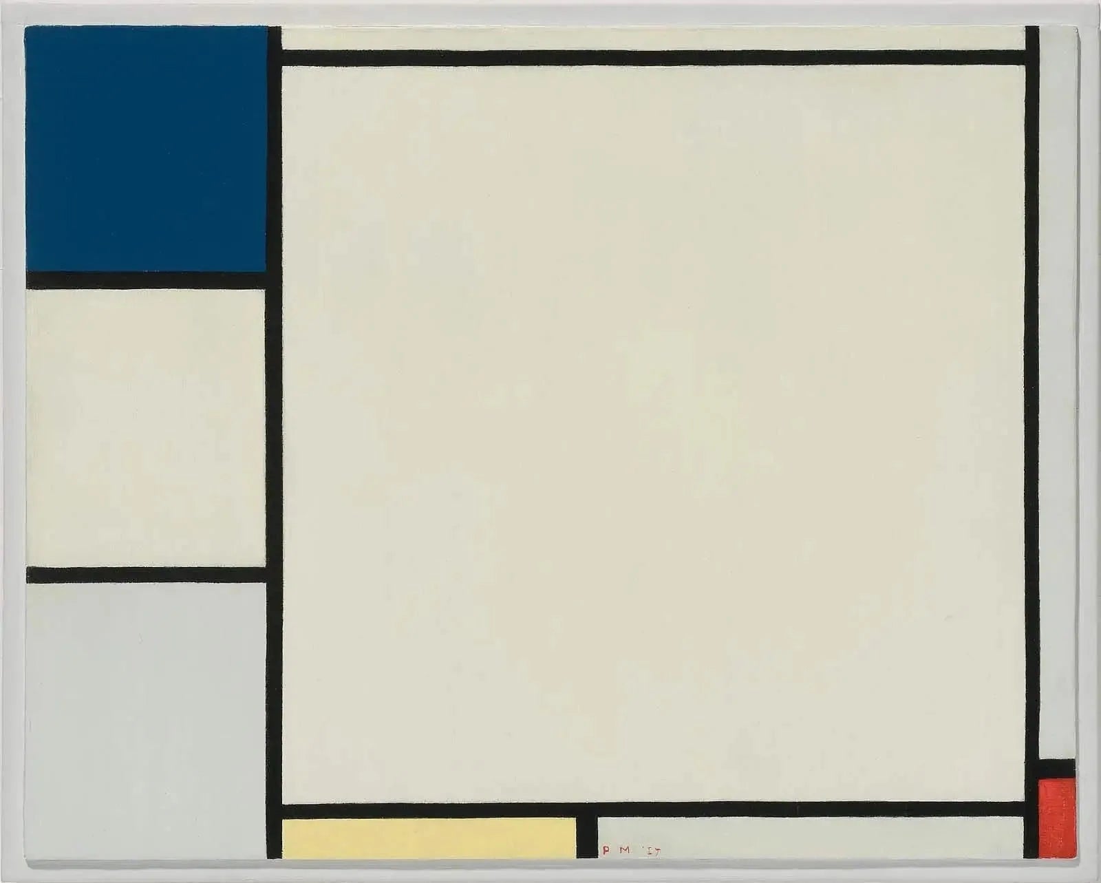 Composition avec du bleu, du jaune et du rouge - Piet Mondrian image 1 tableau peint à l’huile sur toile