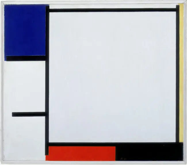 Composition avec du bleu, du jaune, du rouge, du noir et du gris - Piet Mondrian