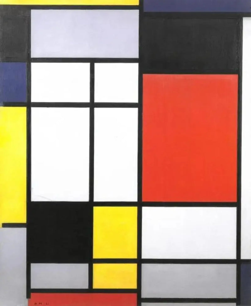 Composition avec du jaune, du bleu, du noir, du rouge et du gris - Piet Mondrian